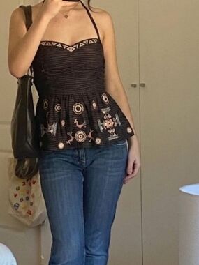 Free People Babydoll Bohemian Halter Top Size Small